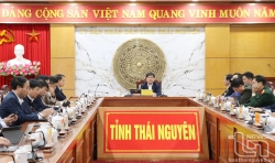 Các đại biểu dự Hội nghị trực tuyến toàn quốc tại điểm cầu tỉnh Thái Nguyên về tổ chức thi hành pháp luật.