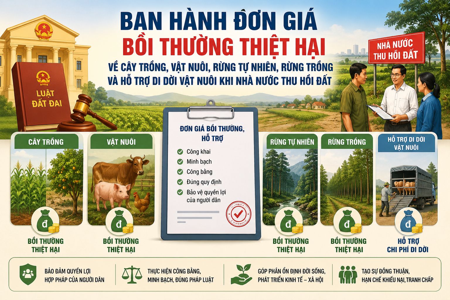 Ban hành đơn giá bồi thường thiệt hại về cây trồng, vật nuôi, rừng tự nhiên, rừng trồng và hỗ trợ di dời vật nuôi khi Nhà nước thu hồi đất trên địa bàn tỉnh Thái Nguyên